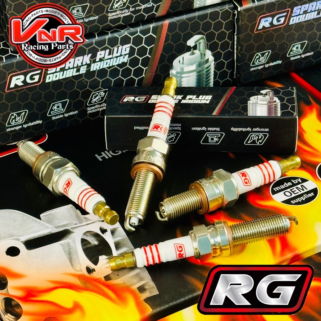 RG หัวเทียนแต่ง DOUBLE IRIDIUM ไฟแรง นิ่ง เสถียร สำหรับรถจักยายยนต์ ทุกรุ่น ไฟแรง ต้นจัด ท้ายลึก