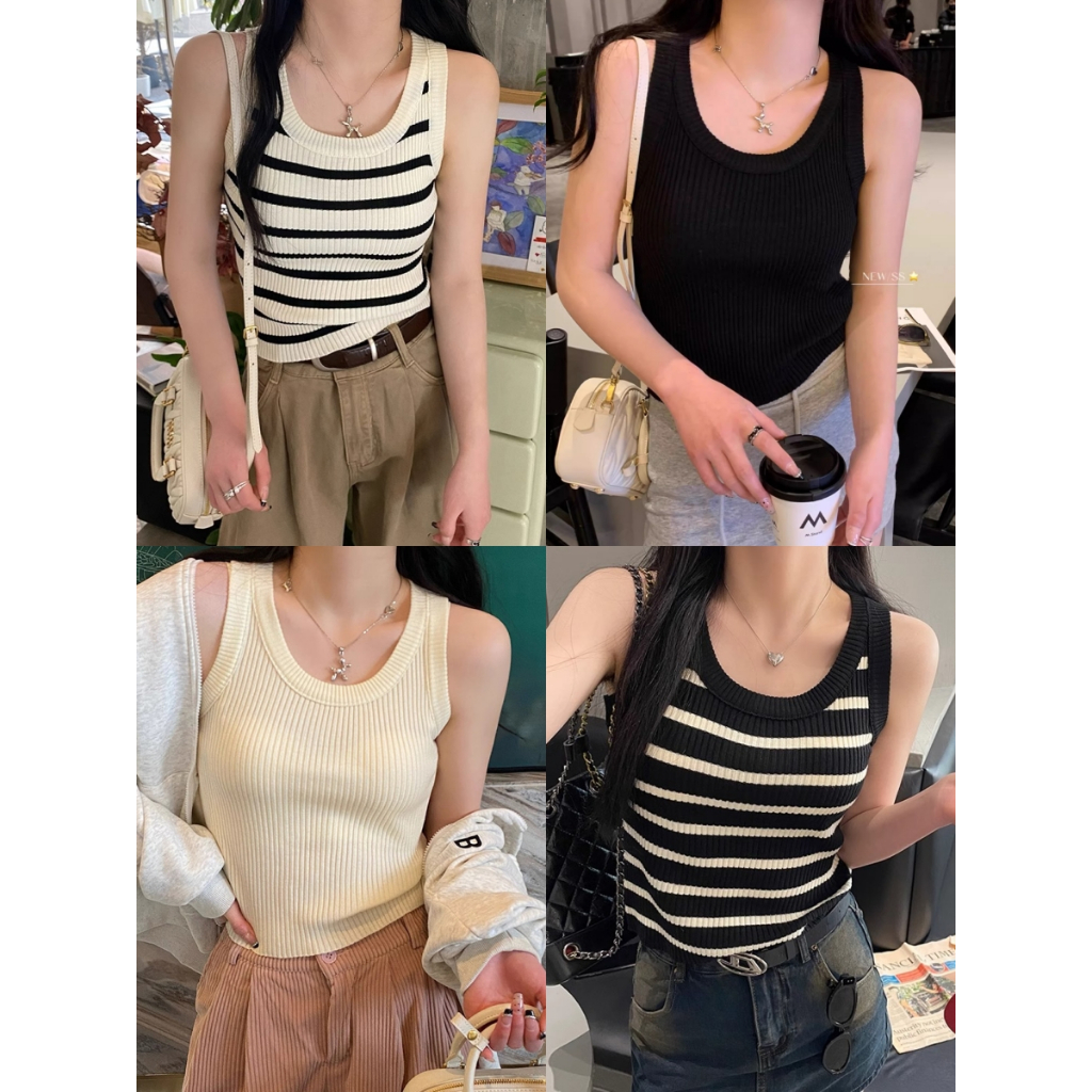 ผ้าไหมพรม  เสื้อครอปเเขนกุด สุดเก๋ สไตล์เกาหลี ทรงสลิมฟิต ผ้ายืดได้ #222386