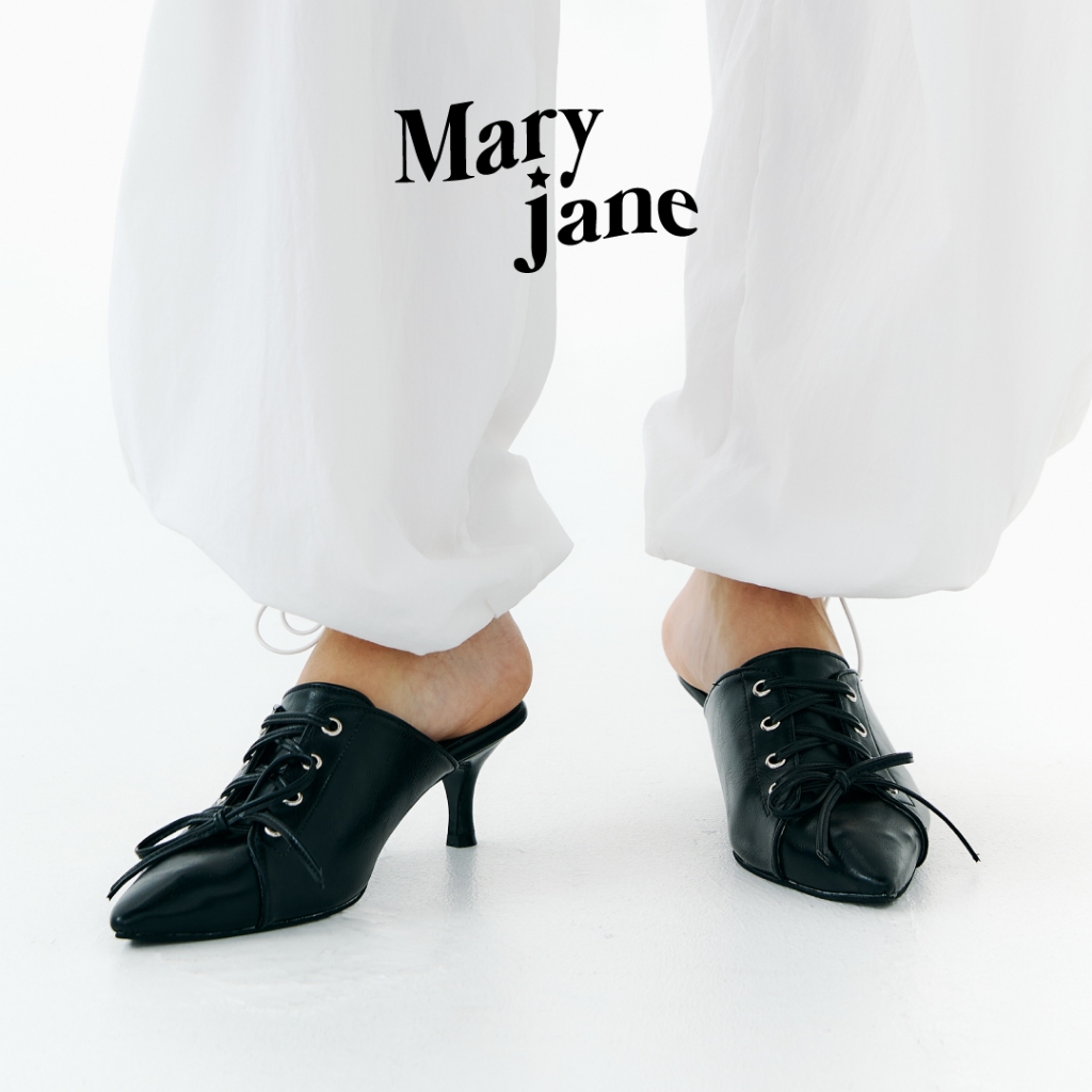 MARY JANE รองเท้าหัวแหลม MORGAN POINTED MID HEELS IN BLACK