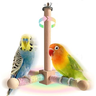 ของเล่นนกแก้ว คอนยืน วงล้อหมุนได้ ฝึกนก แก้เบื่อ คอนไม้ธรรมช…