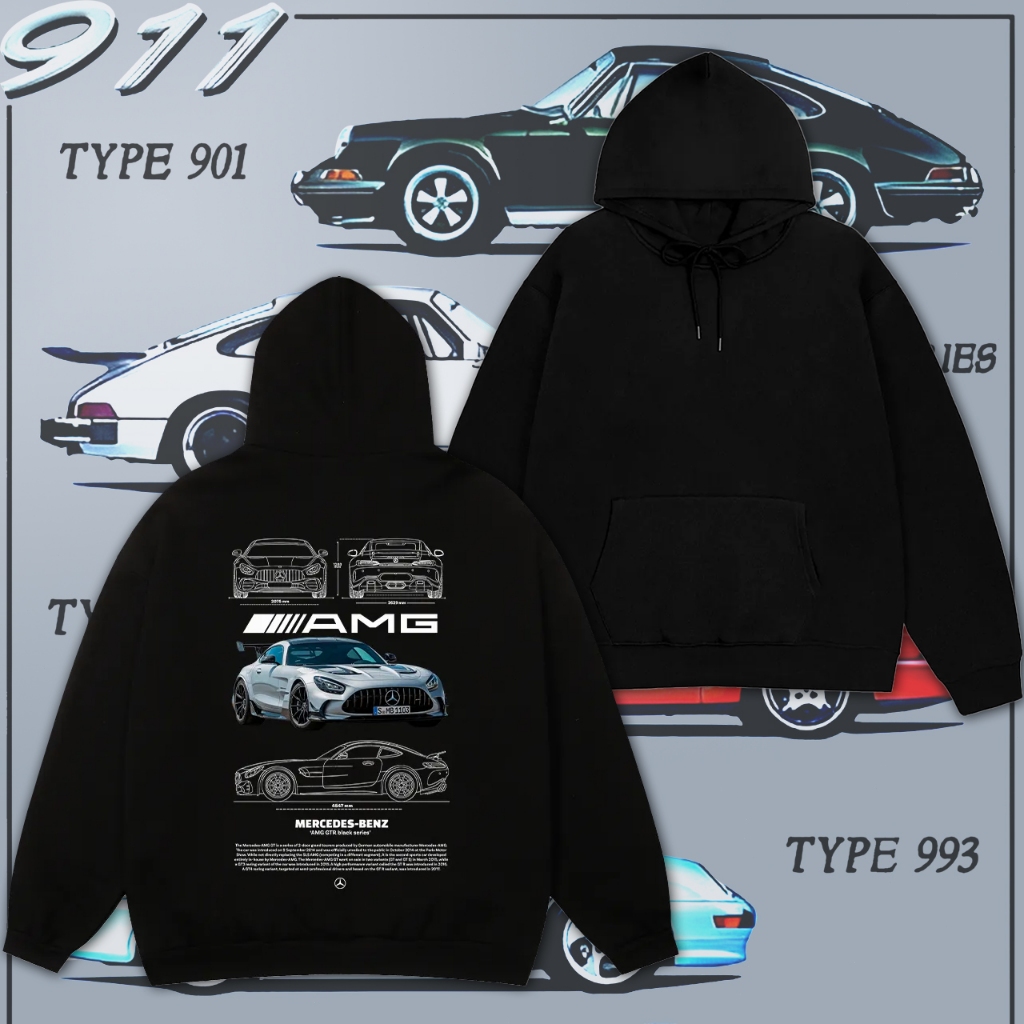 【มีสีดำ/เทา 2สี】เสื้อฮู้ดพิมพ์ลาย Mercedes-Benz SLR McLaren เสื้อกันหนาวมีฮู้ดเสื้อฮู้ดผ้าแคชเมียร์แ