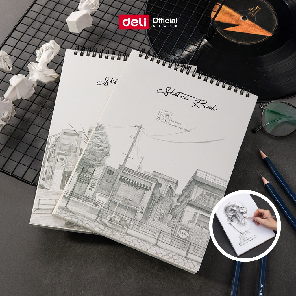 Deli สมุดโน้ตสเก็ตภาพสันห่วง ขนาด 100/110 แกรม 40 แผ่น Sketch Book จำหน่าย 1 เล่ม