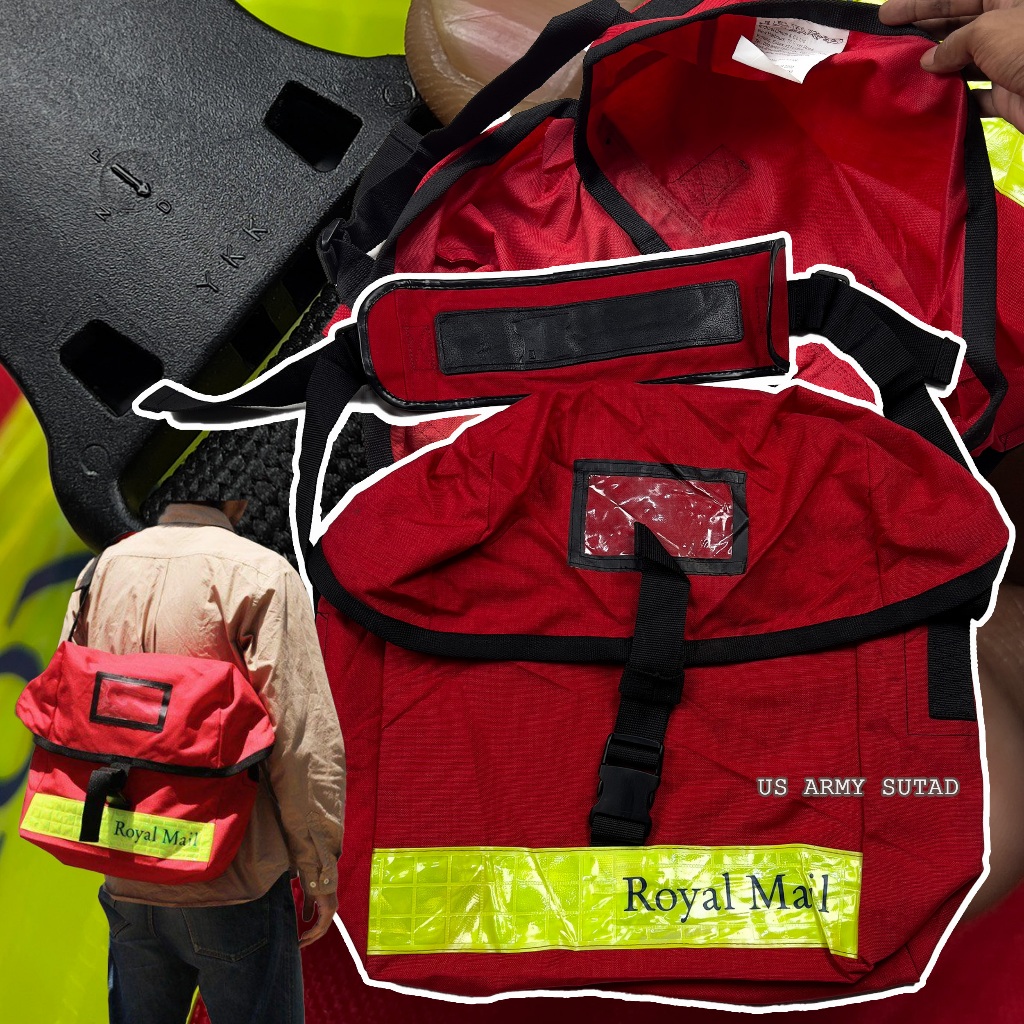 กระเป๋าวินเทจ90 British Post Royal Mail Yellow Stripe Delivery Bag (USED) B1YU วัสดุไนลอน กันน้ำ100%