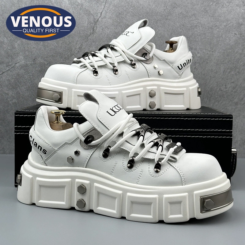 【Venous】2025 รองเท้าหนังสีขาวคุณภาพสูงใหม่ผู้ชายรองเท้าผู้ชายแบบสบายๆ ต่ำสำหรับผู้ชาย