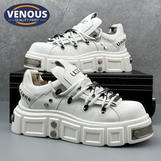 【Venous】2025 รองเท้าหนังสีขาวคุณภาพสูงใหม่ผู้ชายรองเท้าผู้ชา…