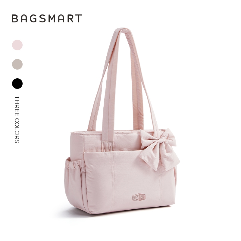 BAGSMART แฟชั่นใหม่ bow Tote Bag ผู้หญิง พร้อมช่องแล็ปท็อป 13 " Sling Shoulder Bag Baguette Bag Handbag