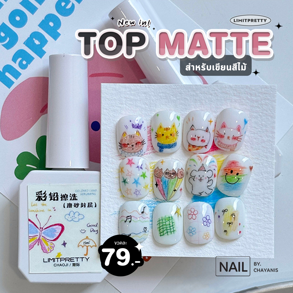 Top Matte ท็อปแมทสำหรับเขียนสีไม้ บนเล็บเจล Limitpretty