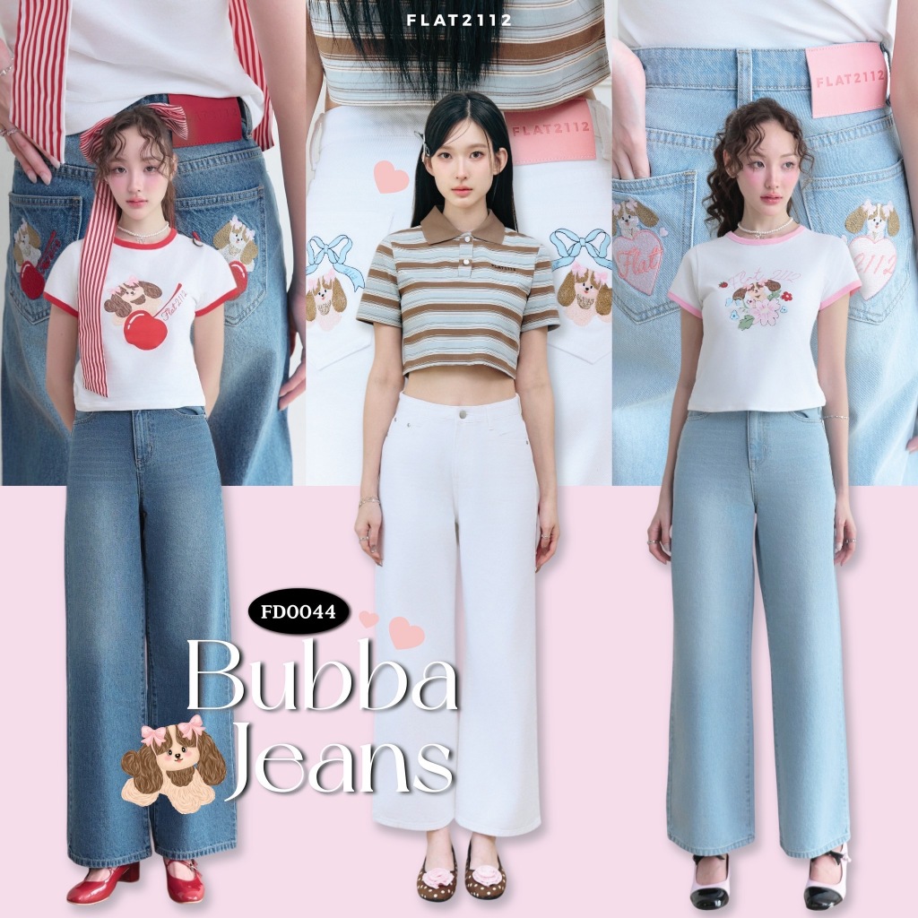 FLAT2112 FD0044 : BUBBA JEANS กางเกงยีนส์ขายาว ทรงกระบอก ปักลาย