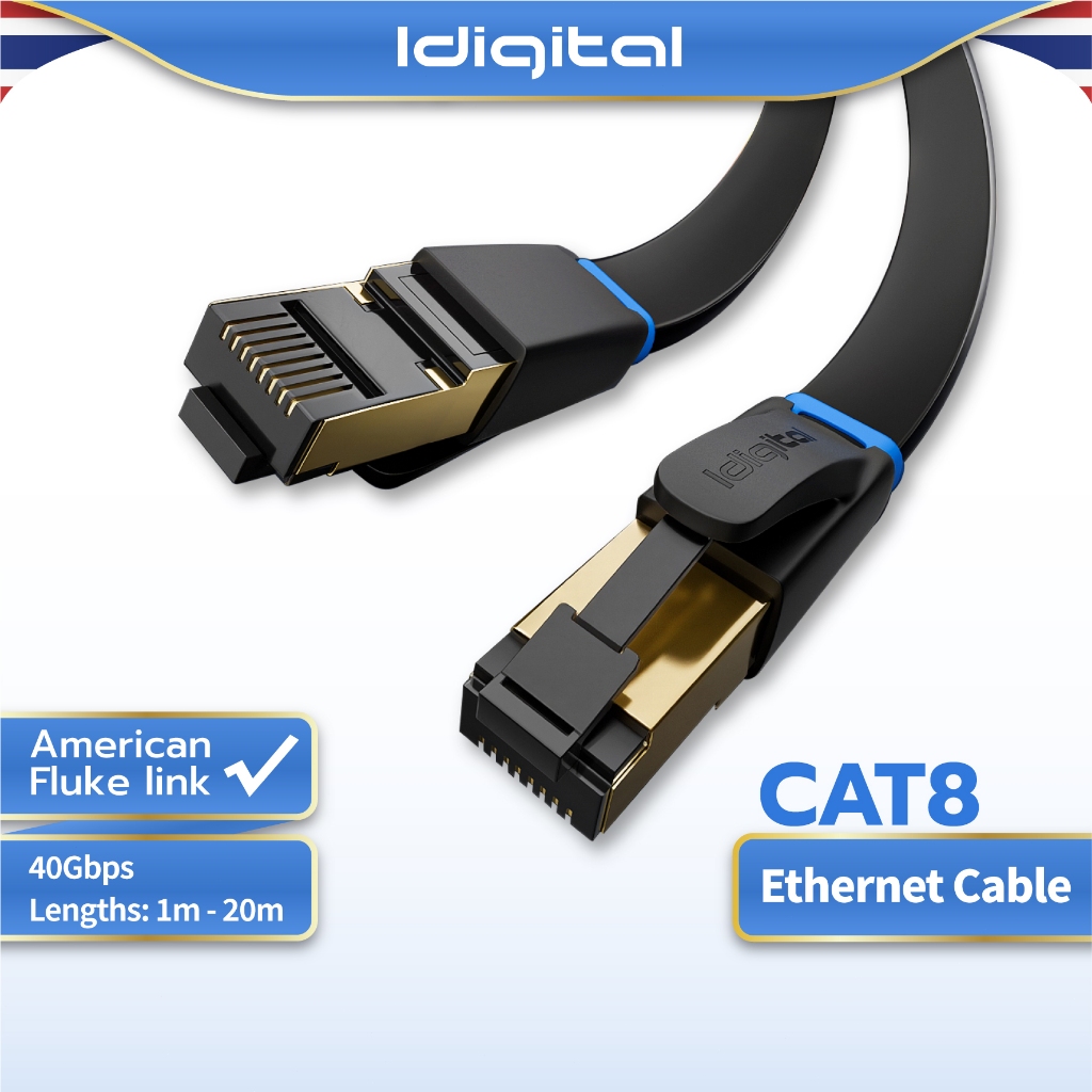 Idigital สายอินเตอร์เน็ต CAT8 Ethernet Cable, สายแลน, RJ45, 40Gbps, 2000MHz,1m-20m, For PC แล็ปท็อป เราเตอร์, ส่งจาก กทม
