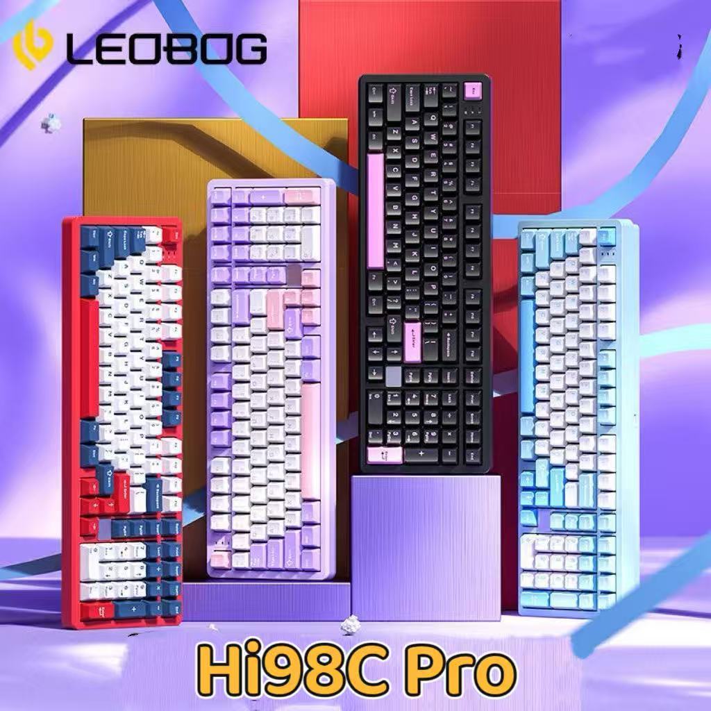 Leobog Hi98PRO สามโหมดที่กําหนดเองคีย์บอร์ดไร้สายแบบมีสายอลูมิเนียมคลัสเตอร์ปะเก็นโครงสร้าง 98