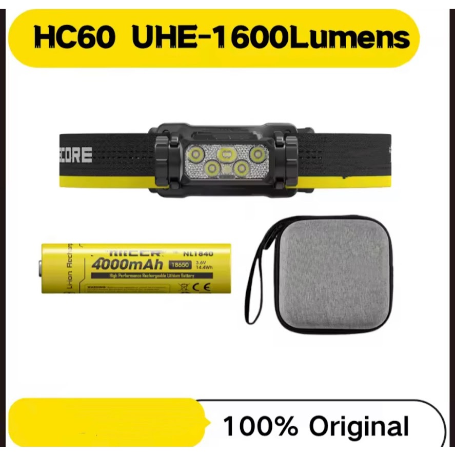 พร้อมส่ง HC60 UHE ไฟหน้าแบบชาร์จไฟได้ 1600 Lumens 6 * NiteLab UHE LEDs Bulit-in 4000mAh แบตเตอรี่น้ํ