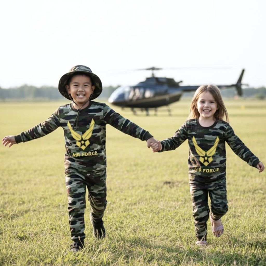 ชุดทหารเด็ก ชุดยืดลายพรางเด็กผ้ามันเสื้อแขนยาว +กางเกงขายาว ใส่ได้ทั้งลูกชาย ลูกสาว มีไซร์ m l xl xxl