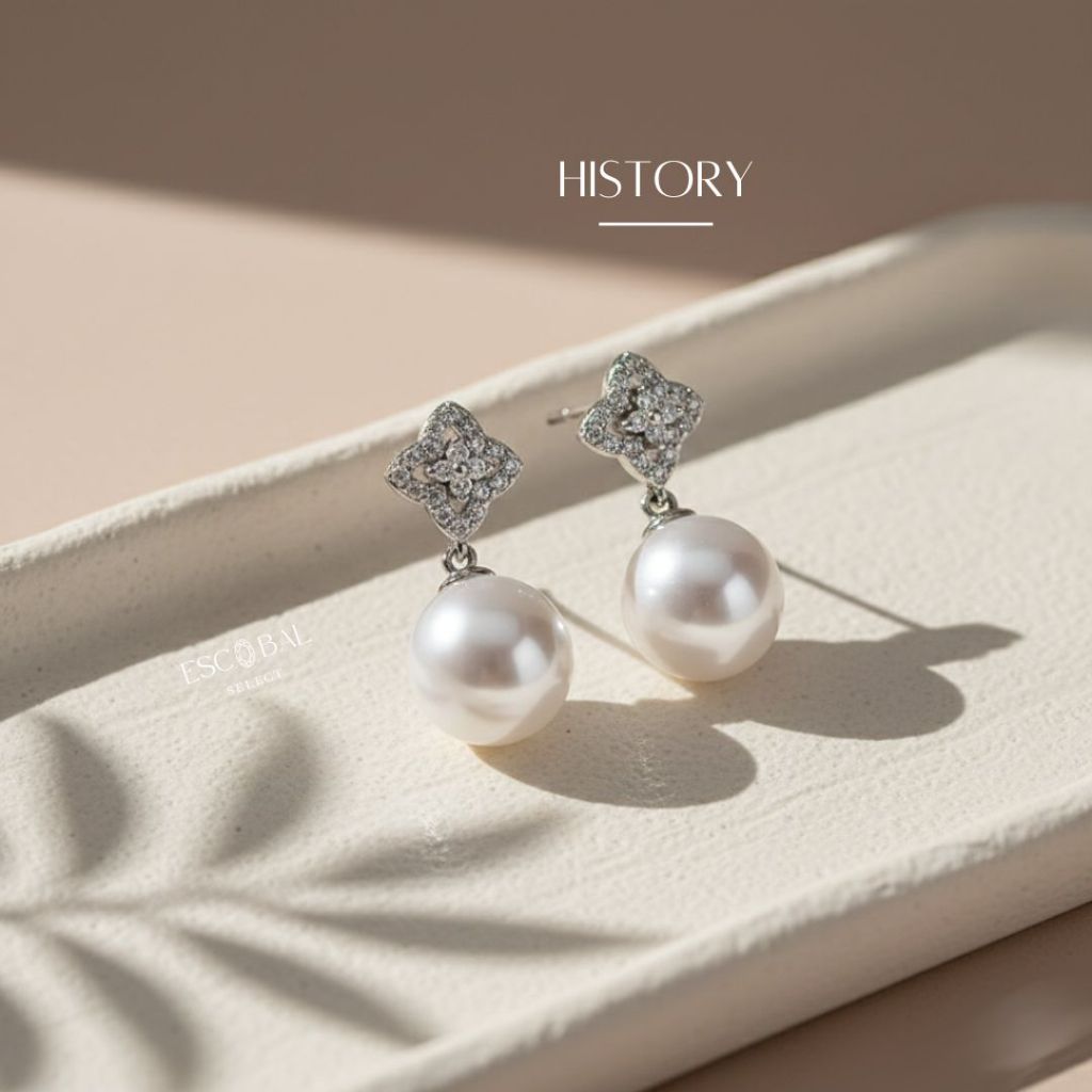 ESCOBAL✨ต่างหูเงิน History ต่างหูไข่มุก ต่างหูเงินแท้ฝังเพขรางหูมุก ตุ้มหูไข่มุกขาว ต่างหูแฟชั่น