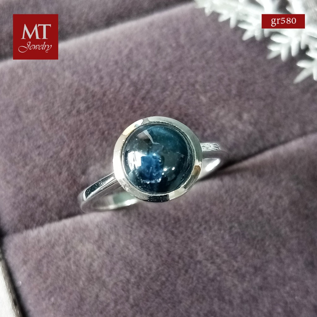 MT แหวนพลอยแท้ สตาร์แซปไฟร์ Gemstone Star Blue Sapphire Ring (gr580) ไซส์ 54 มณีธารา MT Jewelry