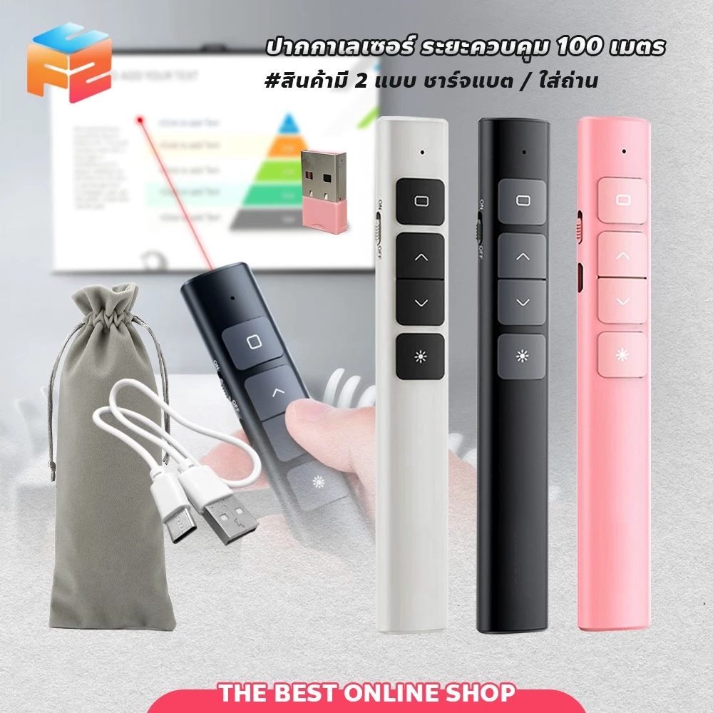 รีโมทพอยเตอร์ 2.4GHz Wireless Presenter รีโมทควบคุมสไลด์ ไร้สาย