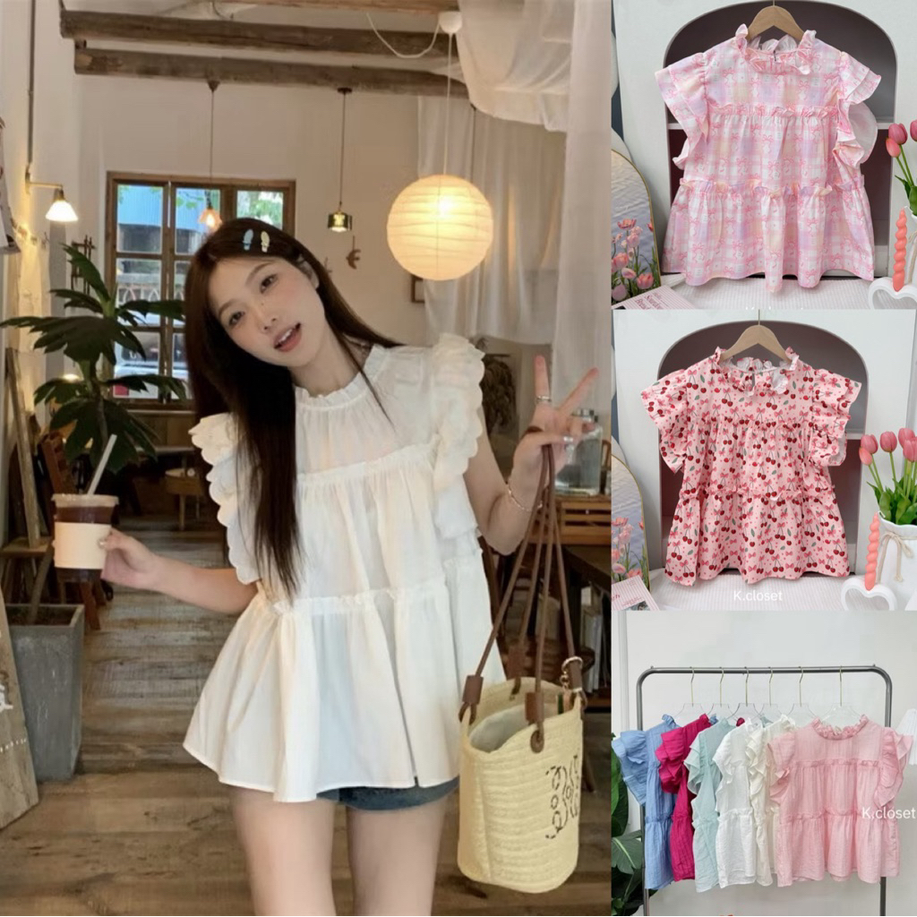 เสื้อคอกลมระบายชั้น ทรงใหญ่สาวอวบใส่ได้(มี อกถึง  42)