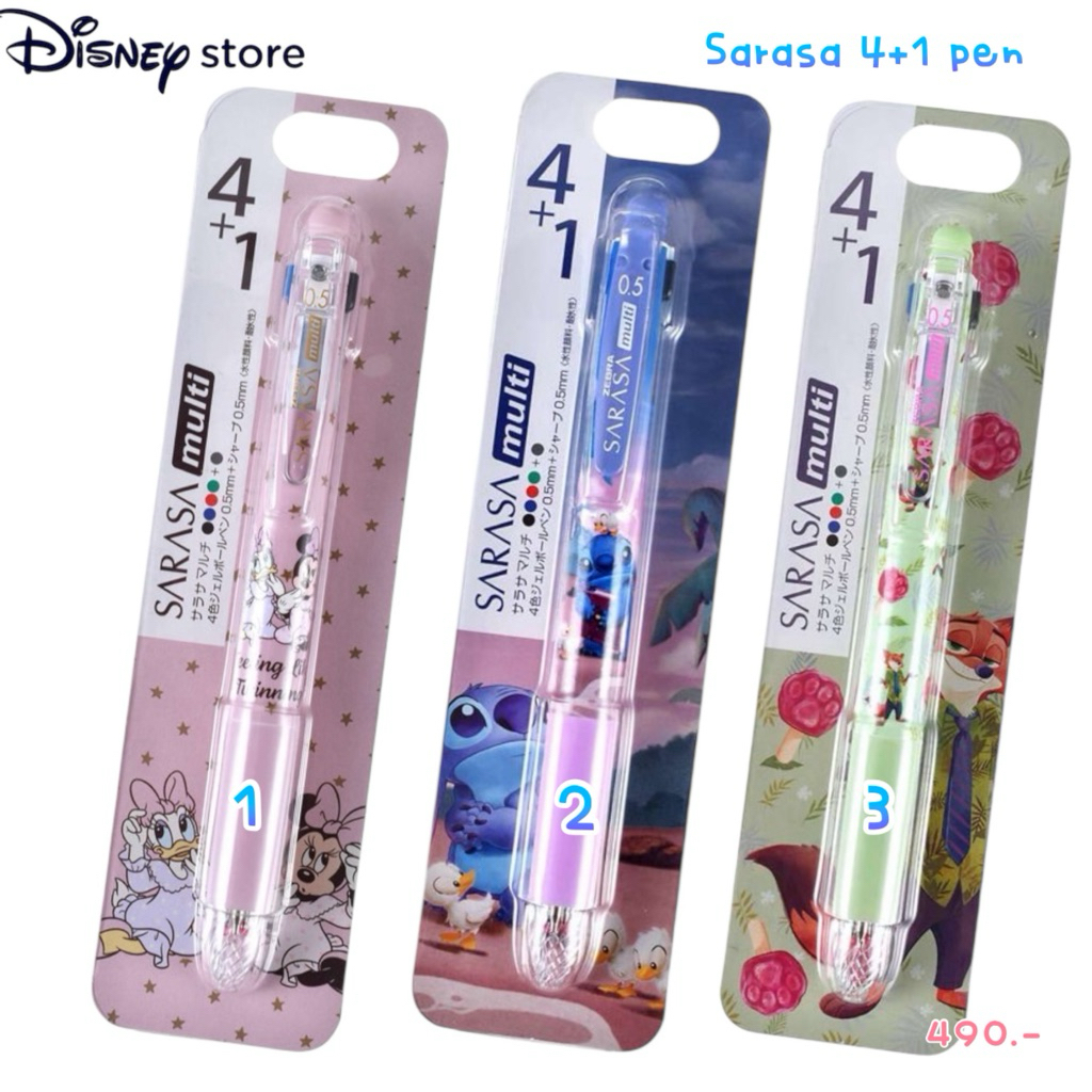 พร้อมส่ง!!! ปากกา sarasa 4+1 minnie stitch zootopia disneystore japan 9.3/2025