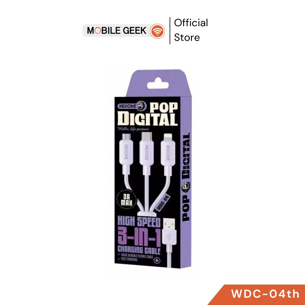Wekome สายชาร์จ 3 หัว รุ่น WDC-04th Pop Series Fabric แบบ 3-in-1