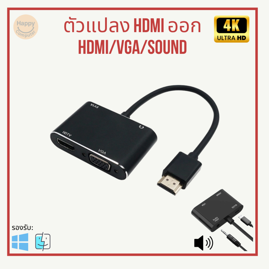 [พร้อมส่ง] อะแดปเตอร์ HDMI แปลงสัญญาณวิดีโอเป็น HDMI/VGA + Sound 4K