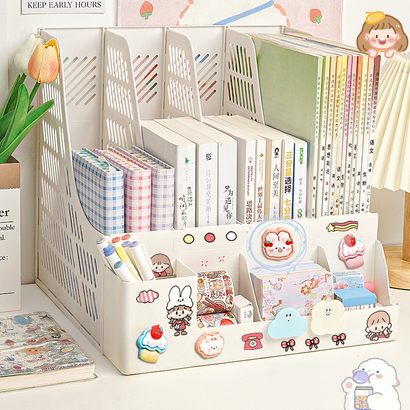 กล่องใส่แฟ้ม 4 ช่อง จัดระเบียบโต๊ะทำงาน วางหนังสือ A4 ให้ค้นหาง่าย