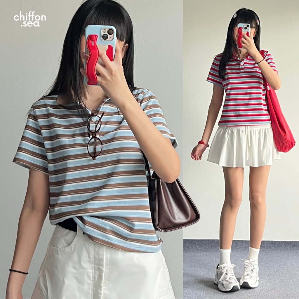 Chiffon.sea | Kiko polo เสื้อโปโลลายทาง (ลดเหลือ 352.- ส่งฟรี กดซื้อทาง live)