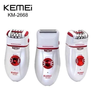 ( NEW Package )KEMEI KM2668 km-2668เครื่องถอนขนและโกนขนไร้สาย 2 in 1 หัวหมุนได้ มีสีแดงกับสีม่วง