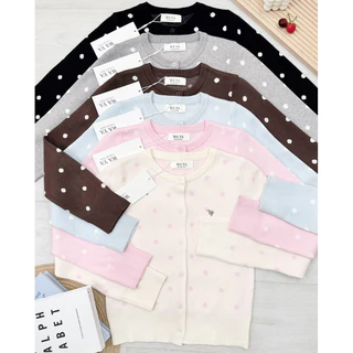 WA YA เสื้อไหมพรมทรงพอดีตัว ผ้าพรีเมียมลายจุดแขนยาว