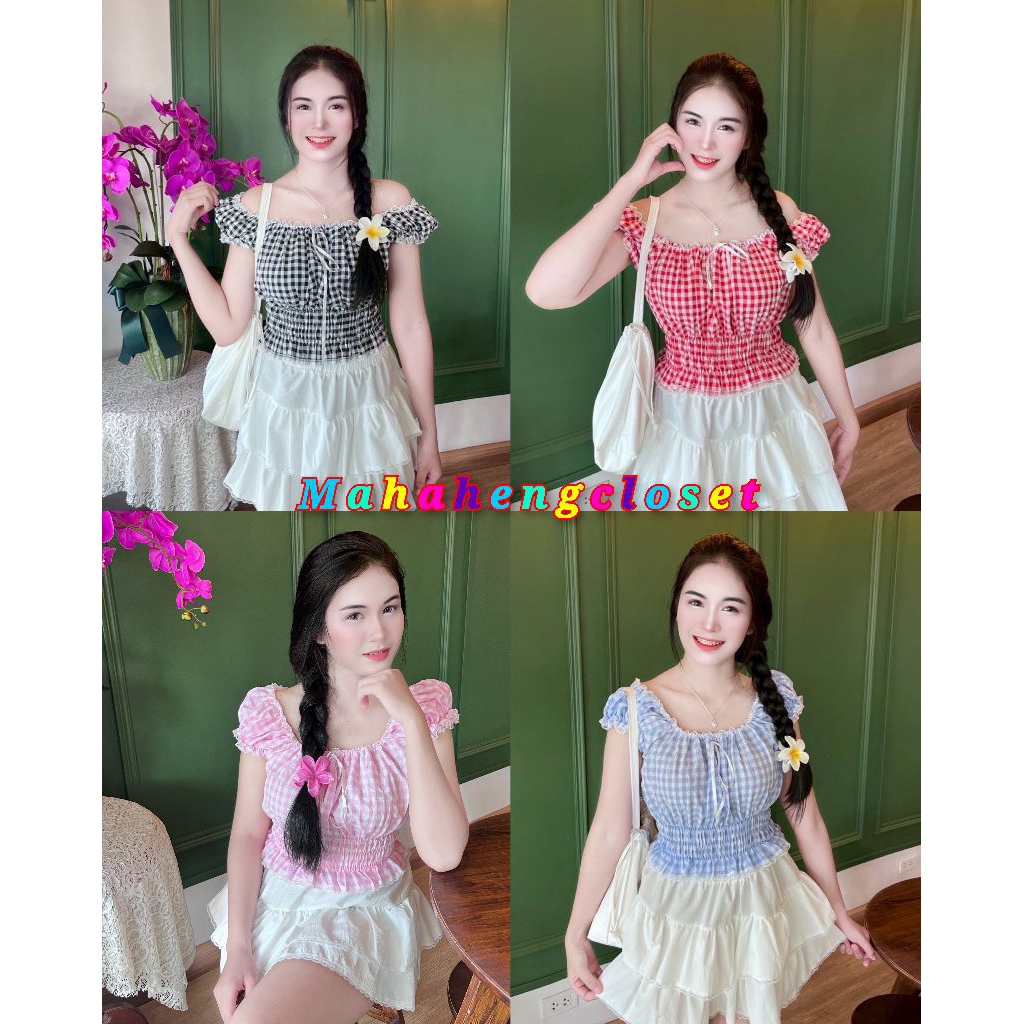 💰MahahengCloset💰เสื้อครอป แขนตุ๊กตา แต่งลูกไม้แต่งโบว์หน้า สม็อครอบเอวเข้ารูป งานหวานละมุนสุดๆ💕
