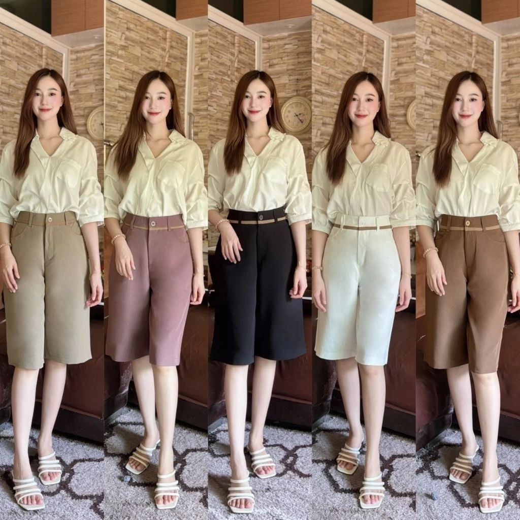 กางเกง4ส่วน แต่งเอวกุ่น ผ้านุ่มเด้ง