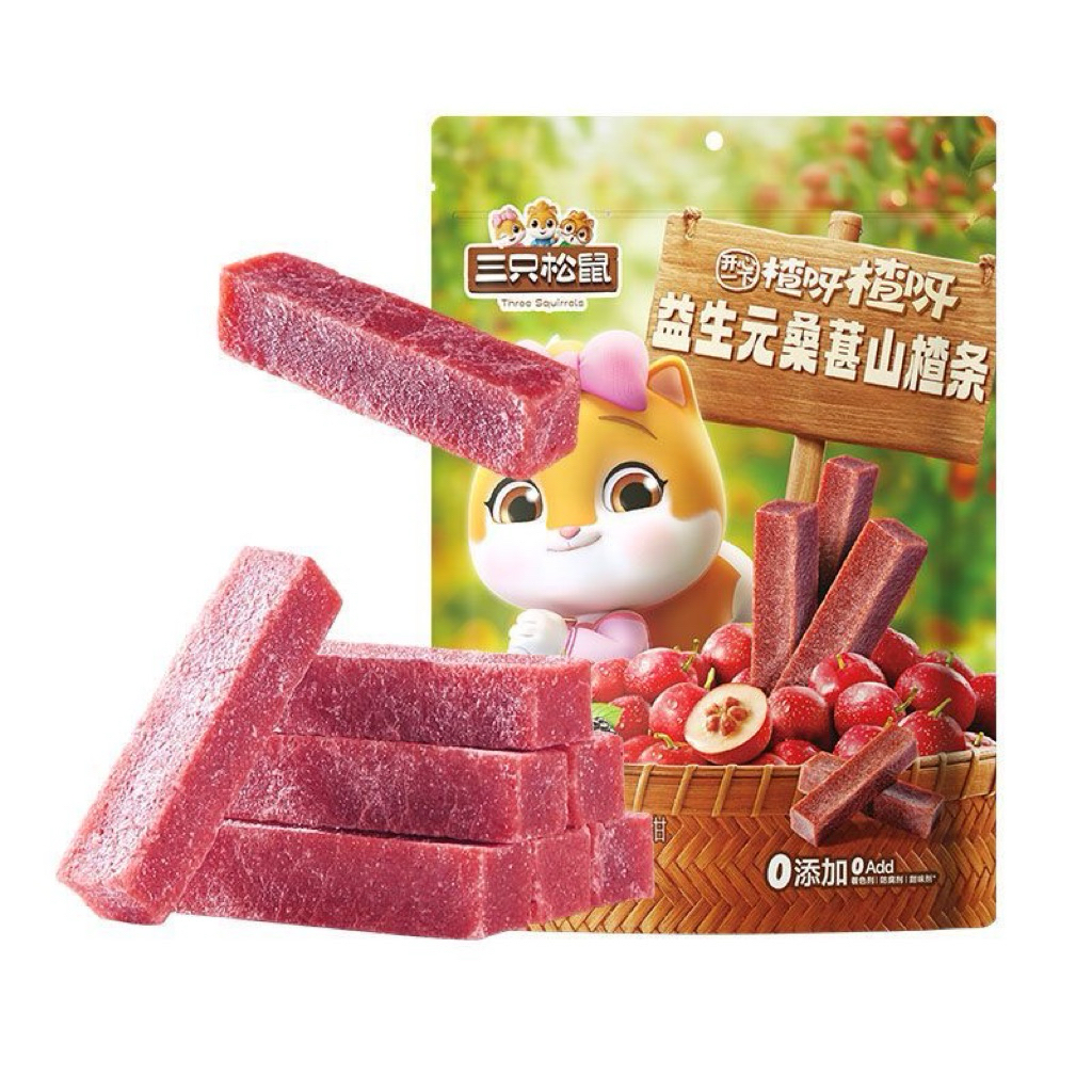 ขนมซานจาแท่ง ผลไม้เปรี้ยวๆ แบรนด์กระรอก3ตัว 1 ถุง 95-100ชิ้น