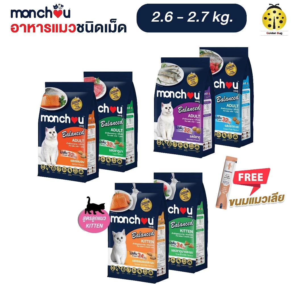 Monchou Balance มองชูอาหารแมว ชนิดเม็ด โปรตีน 32%ขนาด 2.6-2.7 kg.