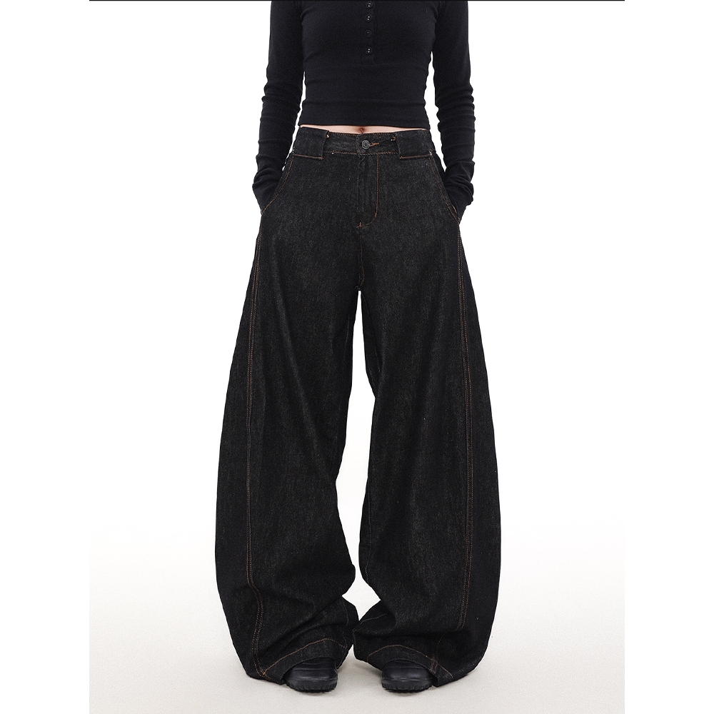 กางเกงยีนส์สตรีทรงตรงโครเวย์ ลายมีดโค้ง แบบบอลลูน สไตล์อเมริกัน วินเทจ แฟชั่นสตรีท ใส่ได้หลายสไตล์ เหมาะกับนักเรียน