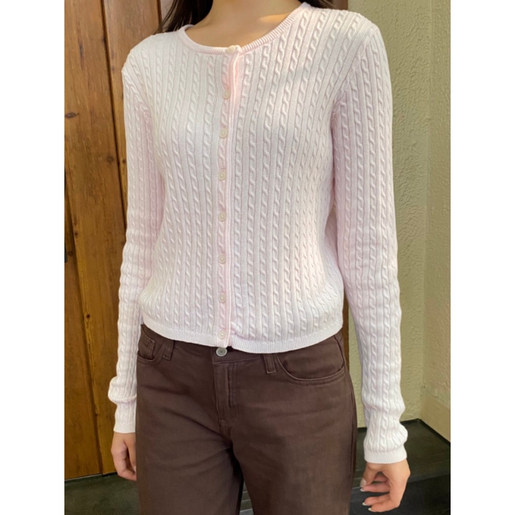 (พร้อมส่ง) BrandyMelville Zoe Cable Knit Cardigan (สีชมพู) เสื้อคาร์ดิแกน เสื้อแขนยาว ของแท้จากช็อป