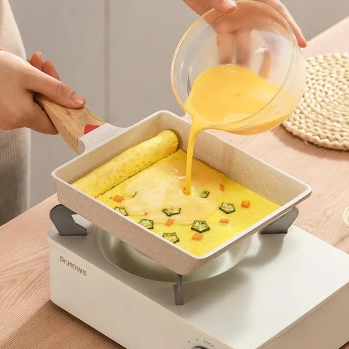 กระทะทำไข่ม้วน กระทะทอดไข่ ทรงสี่เหลี่ยม สไตล์ญี่ปุ่น กระทะเคลือบหินอ่อน 15x19ซม ก้นหม้อหนาขึ้น ให้ความร้อนสม่ำเสมอ - รูปที่ 5