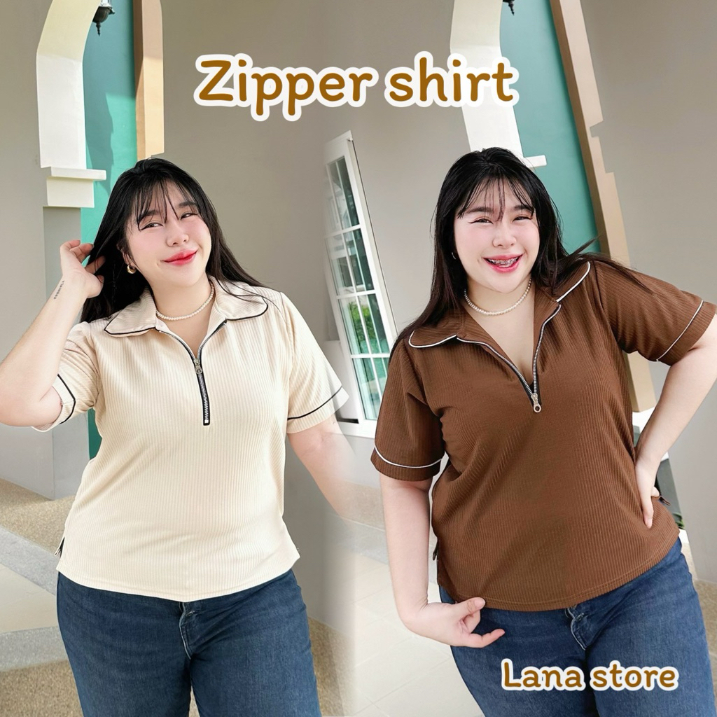 T62 เสื้อคอปกแขนสั้น แต่งกุ้น ผ้าท๊อฟทวิล สำหรับสาวอวบ by lanastore