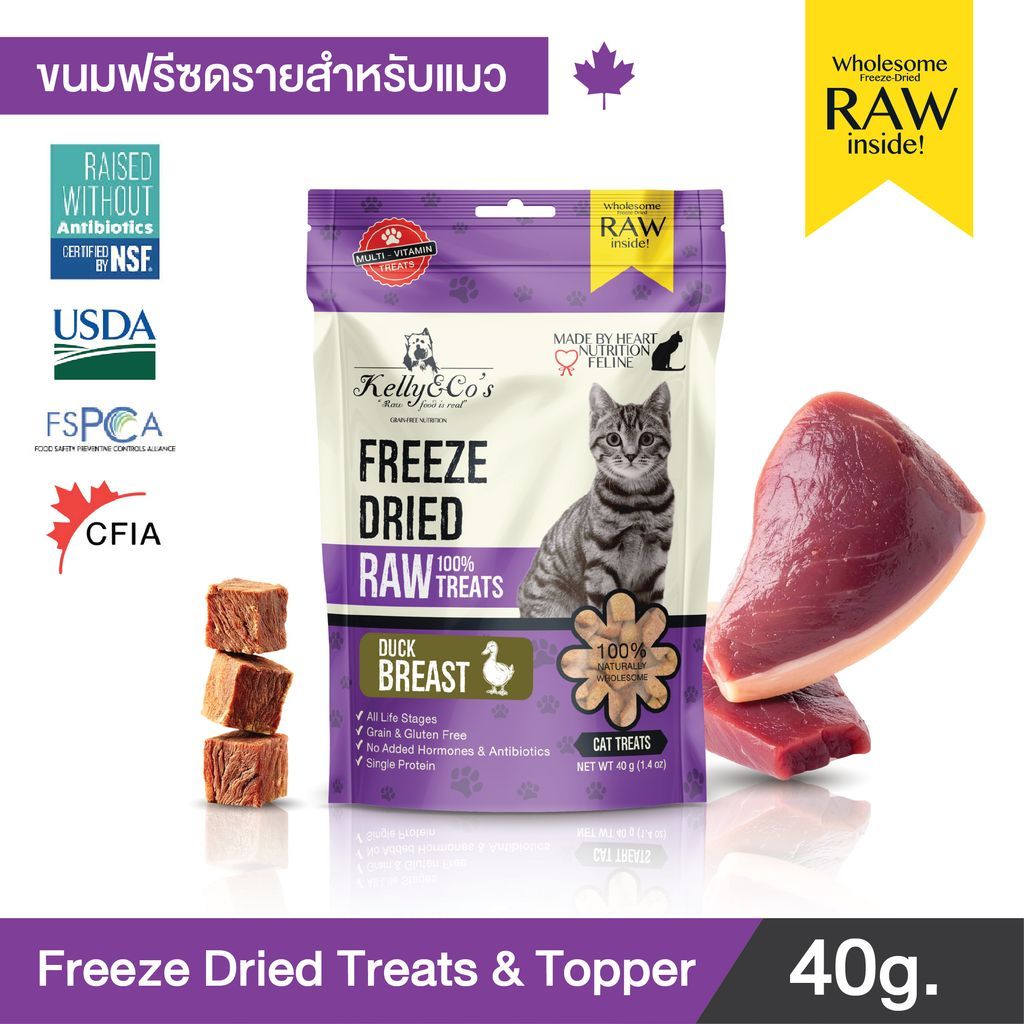 เคลลี่แอนด์โค ซิงเกิ้ลทรีทส์ ฟรีซดราย อกเป็ด สำหรับแมว 40 กรัม