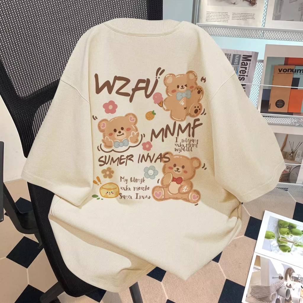 【สาวอวบ】✨ oversizeเสื้อยืด  แฟชั่นเกาหลี ลายการ์ตูน แขนสั้น เสื้อยืดคอกลม ใส่สบาย