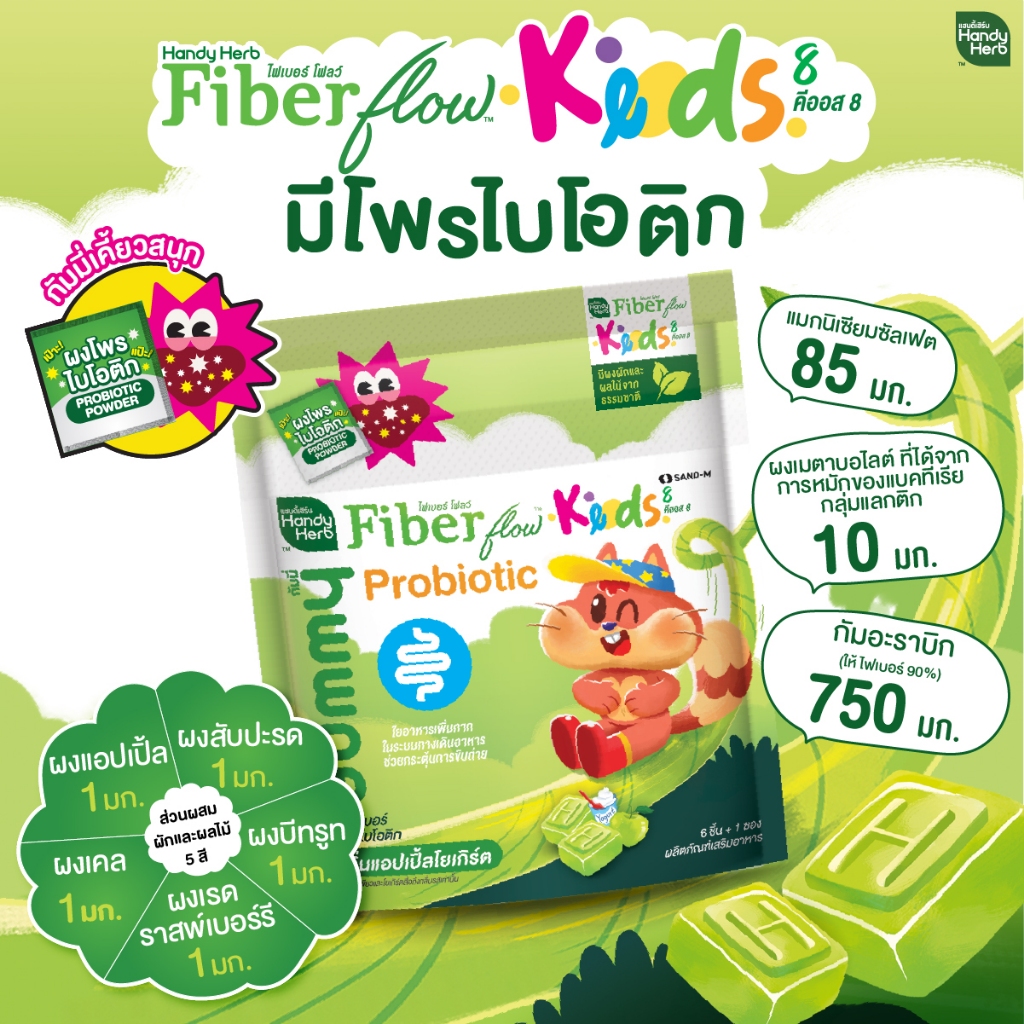 HandyHerb Fiber Flow Keods 8 กัมมี่ ไฟเบอร์ และโพรไบโอติก กลิ่นแอปเปิ้ลโยเกิร์ต 3 กล่อง (18 ซอง) - รูปที่ 3
