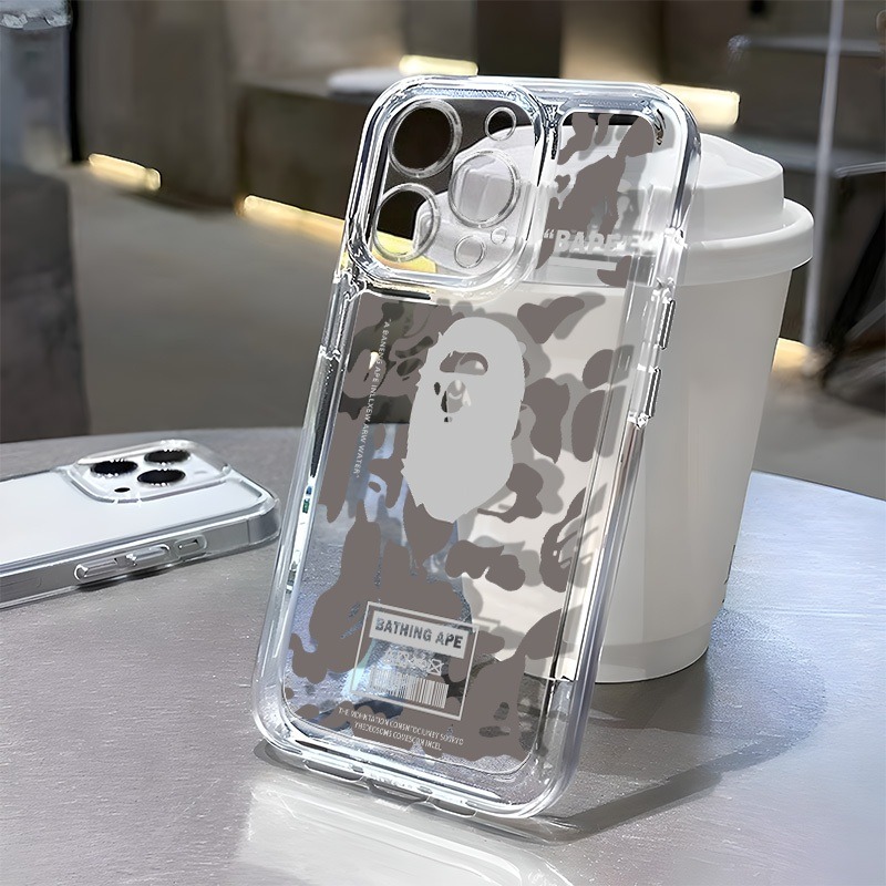 bape ถุงลมนิรภัยกรณี สําหรับ iphone 15 pro max 16 14 13 12 11 Pro Max8 7 Plus X XR XS 6 TPUนุ่มโปร่งใสฝาครอบโทรศัพท์ปลอก
