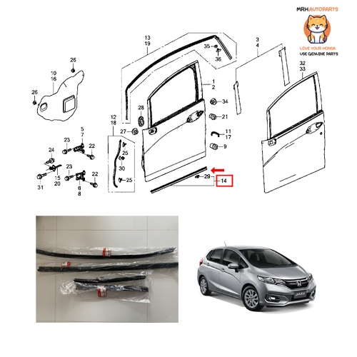 คิ้วขอบยางชายประตูล่าง Honda Jazz GK 2014-2020 แท้ศูนย์ ราคาต่อ 1 ชิ้น