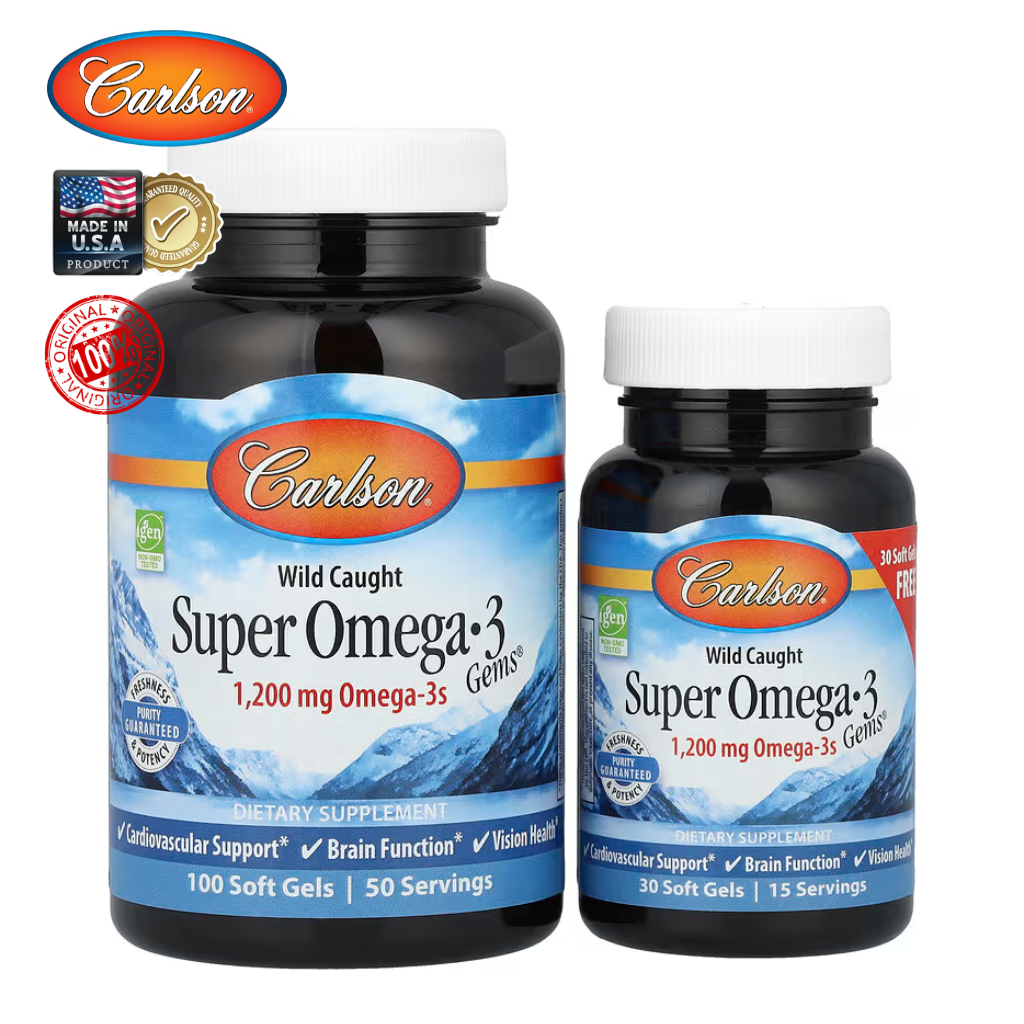 Carlson Super Omega-3 Gems | น้ำมันปลาทะเลลึก บำรุงหัวใจ สมอง และสายตา | 100+30 ซอฟต์เจล|แท้พร้อมส่ง