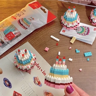 ใหม่ บล็อกตัวต่อเค้ก DIY ของขวัญวันเกิด มีกล่อง มีไฟ ของสะสม ตัวต่อเค้กวันเกิด🎂🎁