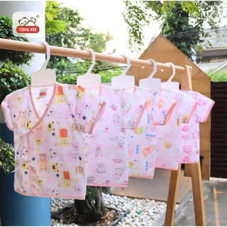 Baby heart (เซต 5 ตัว)เสื้อเดี่ยวผูกหน้า ผ้าป่านเด็กแรกเกิด(0-3 เดือน)