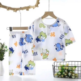 ชุดนอนชุดลำลองเด็ก ชุดน่ารักเด็ก แขน 7 ส่วน ผ้าบาง ระบายอากาศ ใส่นอน