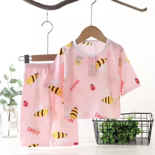 ชุดนอนชุดลำลองเด็ก ชุดน่ารักเด็ก แขน 7 ส่วน ผ้าบาง ระบายอากาศ ใส่นอน