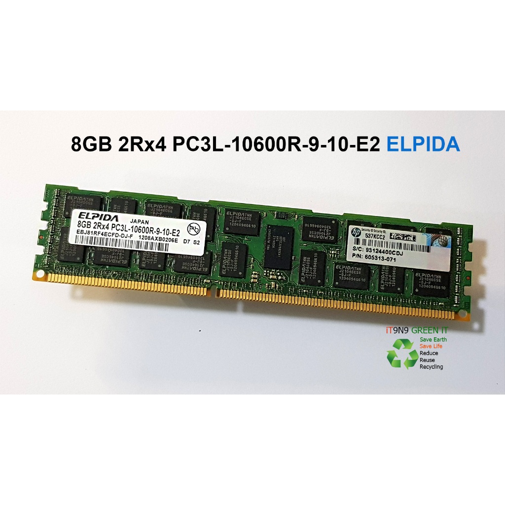 Reg Ecc 8GB 2Rx4 PC3L-10600R-9-10-E2 ELPIDA มือสอง ใส่บอร์ด X79 Workstation HP Z420 Z620 Dell T5500 