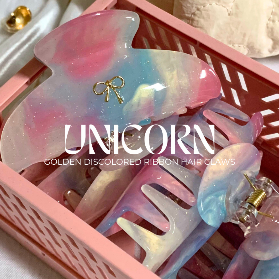 [ส่งทุกวัน🔥] กิ๊บเปลี่ยนสีได้ ติดโบว์ทอง Color Change Hair Claws (8-11cm) รุ่น Unicorn 🦄