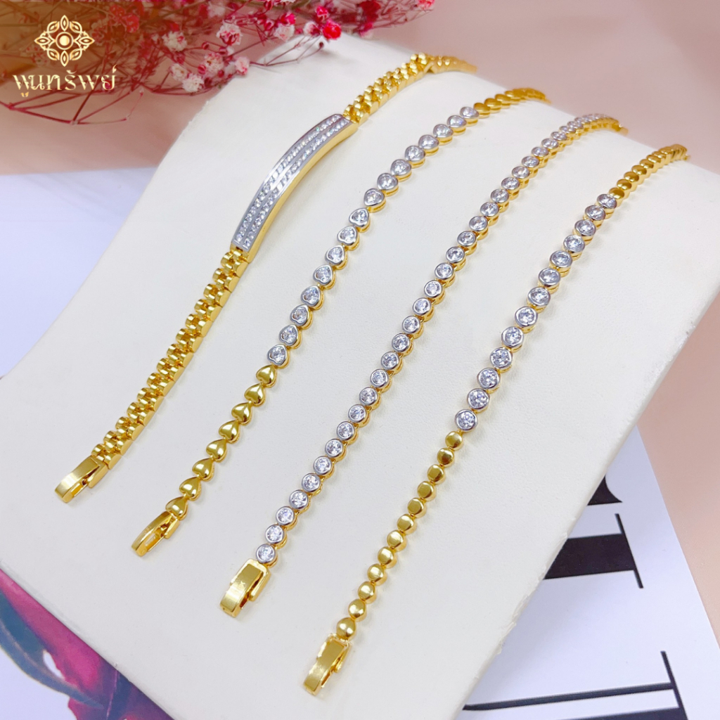 สร้อยข้อมือเพชรสวิส ฟรีกล่องกำมะหยี่ เครื่องประดับไทย พูนทรัพย์ มีใบรับประกัน มินิมอล ของขวัญ