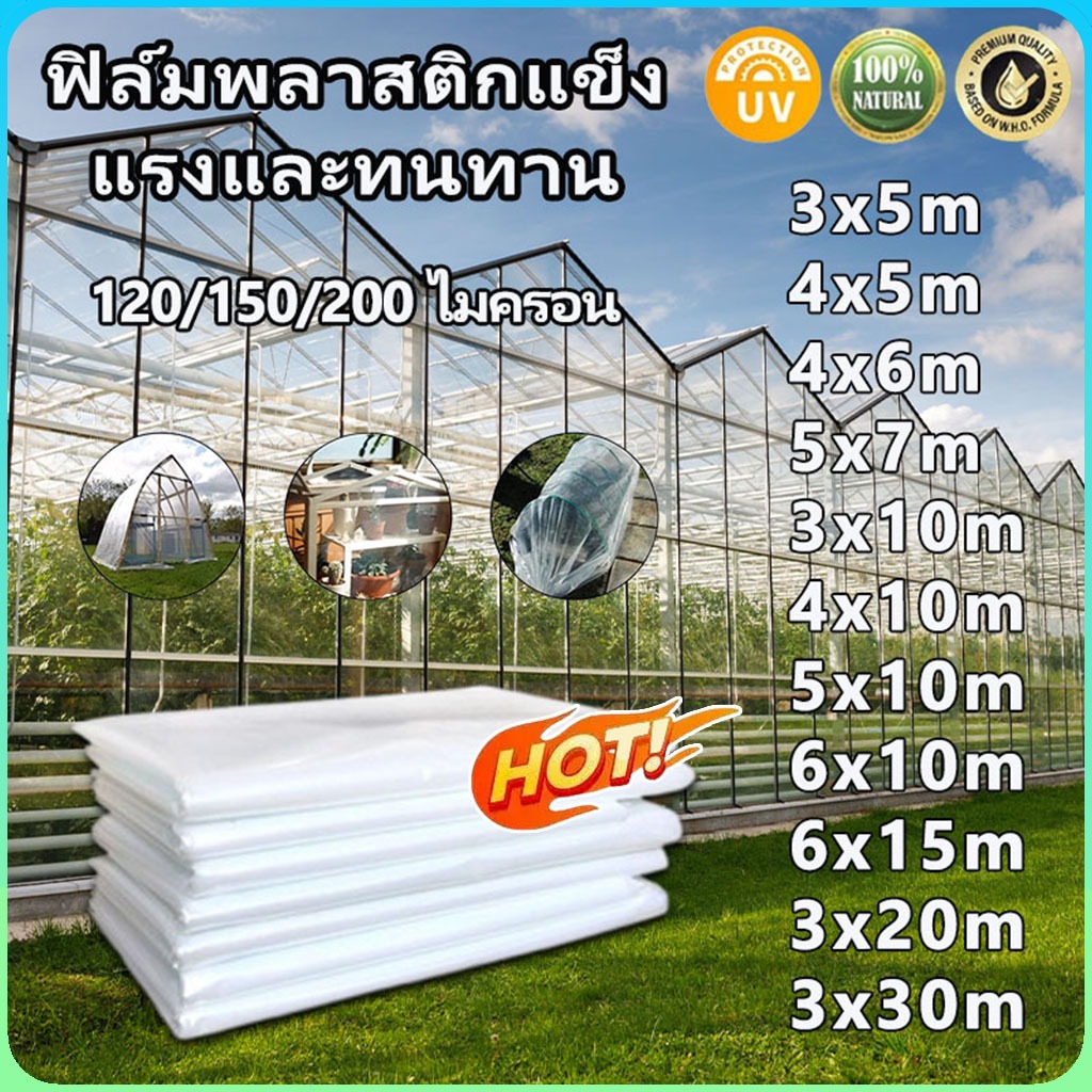 【120/150/200ไมครอน】UV7%พลาสติกคลุมโรงเรือน ฟิล์มเรือนกระจก พลาสติกใส ฟิล์มPE(เกรด AAA) กันฝน คลุมหลังคากันสาด