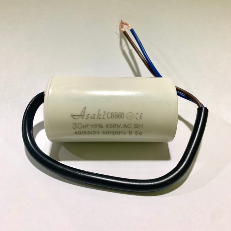 คาปาซิเตอร์ แคปรัน Capacitor 30uF, 31.5uF, 35uF / 450V Asaki ชนิดสาย